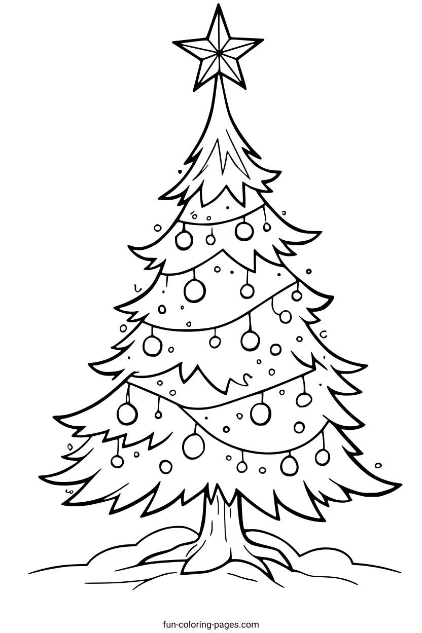Ornamented Christmas Tree – free printable coloring page, available as PDF and SVG