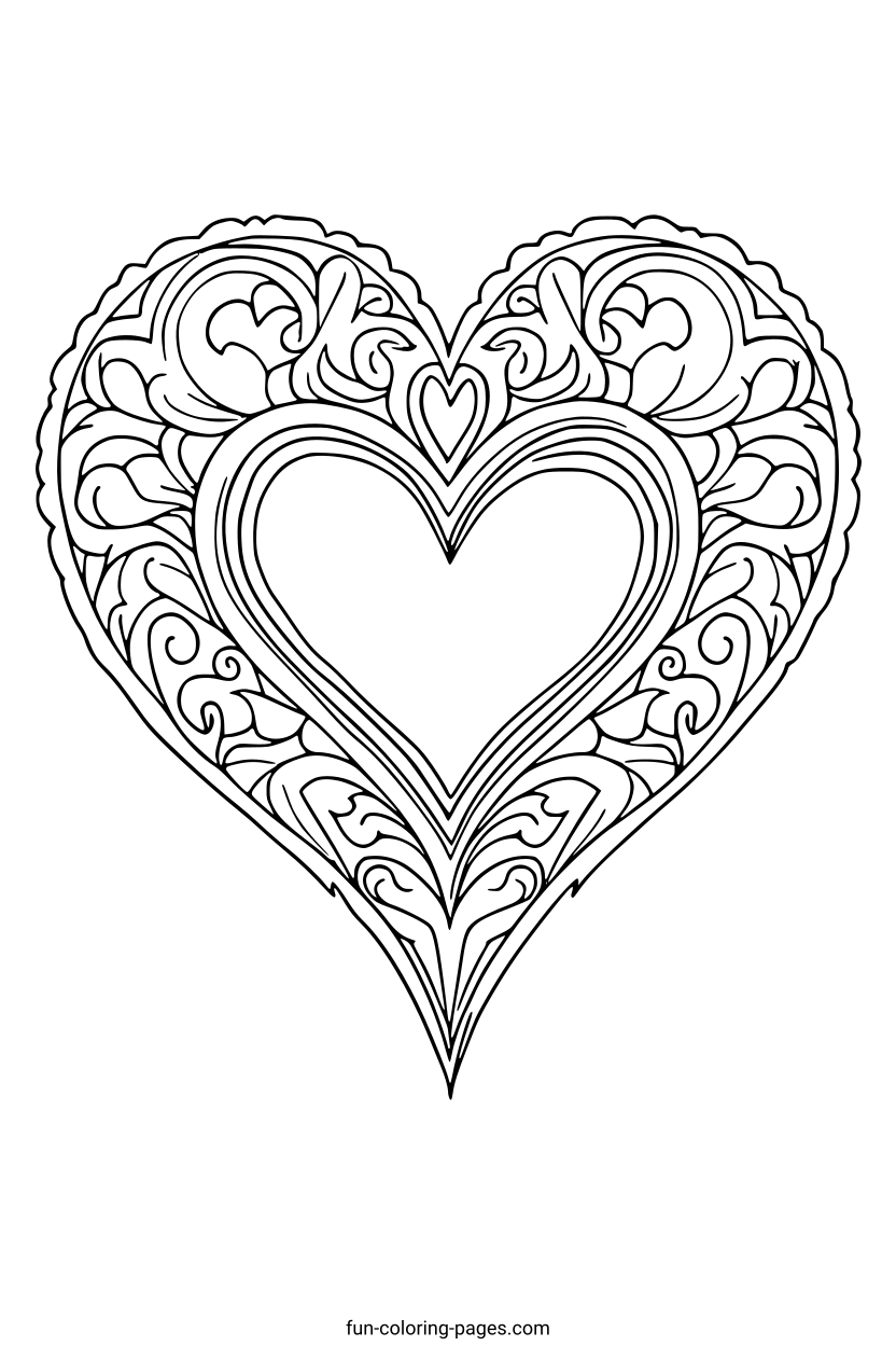 Ornate Heart Mandala – free printable coloring page, available as PDF and SVG