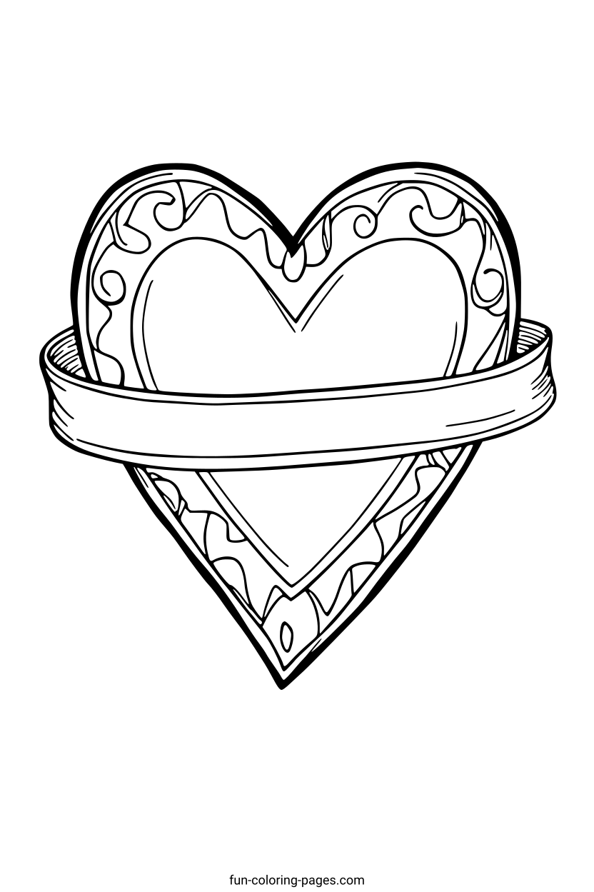 Ornate Heart with Bow – free printable coloring page, available as PDF and SVG
