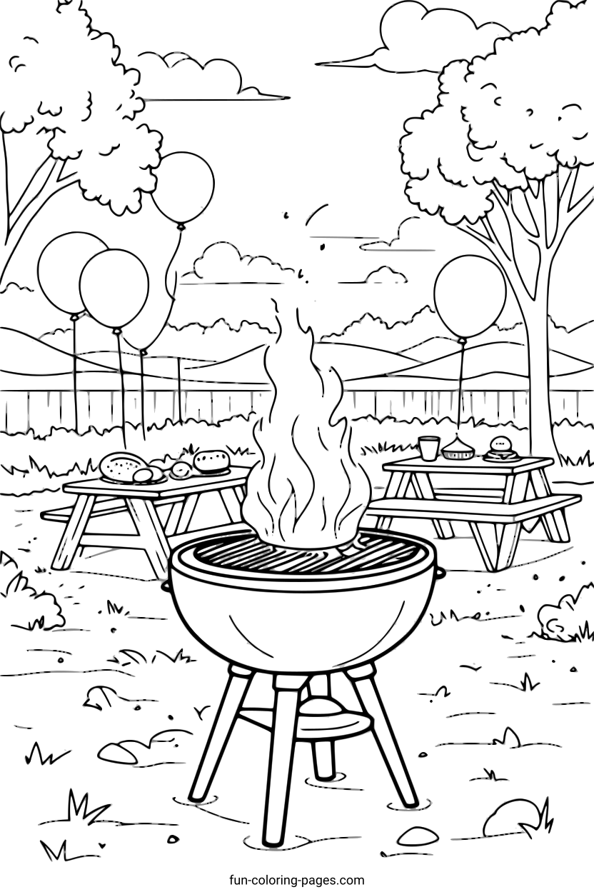Park BBQ Party – free printable coloring page, available as PDF and SVG