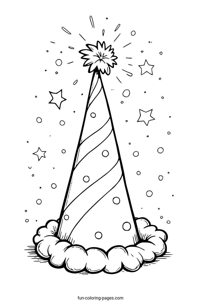 Party Hat in Space – free printable coloring page, available as PDF and SVG