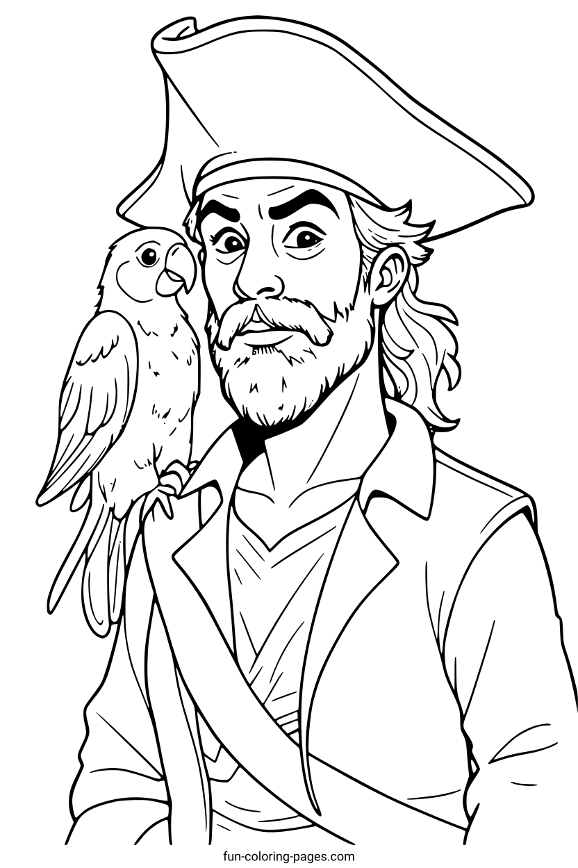 Pirate with Parrot – free printable coloring page, available as PDF and SVG