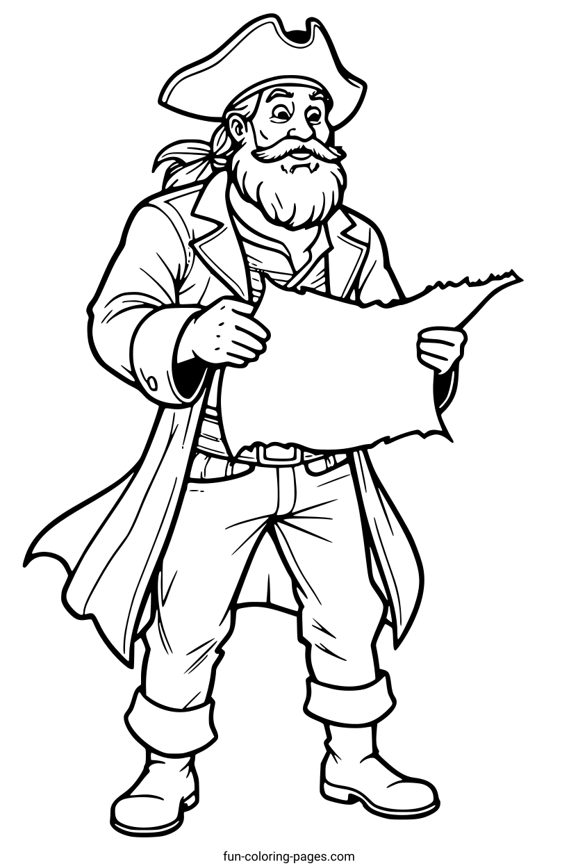 Pirate With Treasure Map – free printable coloring page, available as PDF and SVG