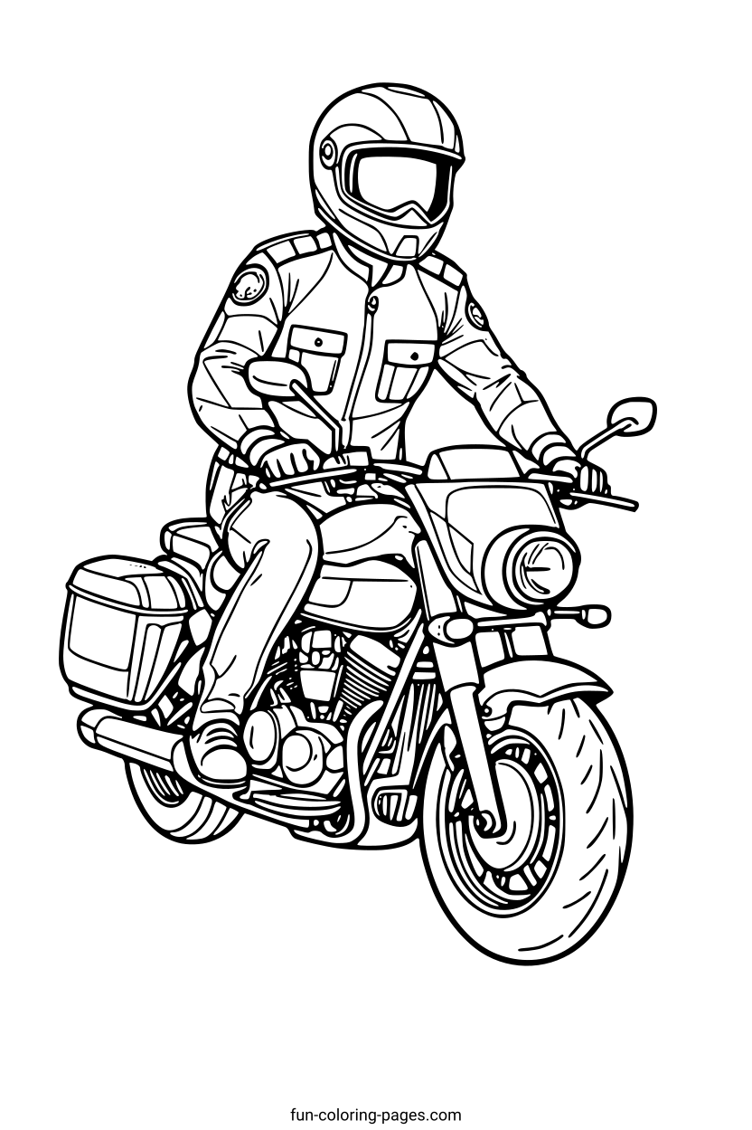 Police Motorcycle Officer – free printable coloring page, available as PDF and SVG