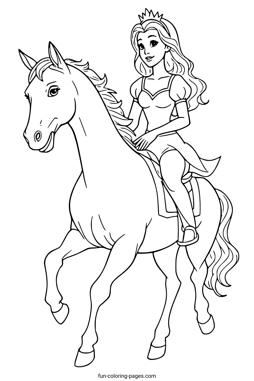 Princess Riding a Galloping Horse – free printable coloring page, available as PDF and SVG