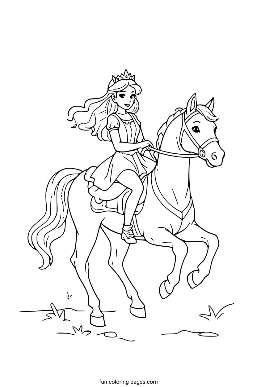 Princess Riding a Horse – free printable coloring page, available as PDF and SVG
