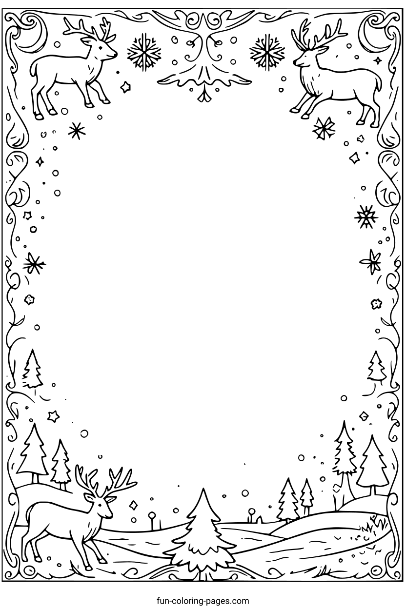 Reindeer in Winter Forest – free printable coloring page, available as PDF and SVG