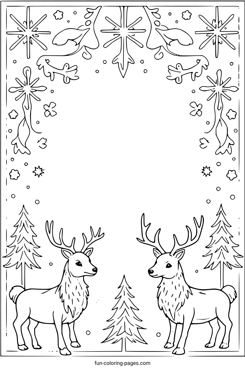 Reindeer in Winter Forest – free printable coloring page, available as PDF and SVG