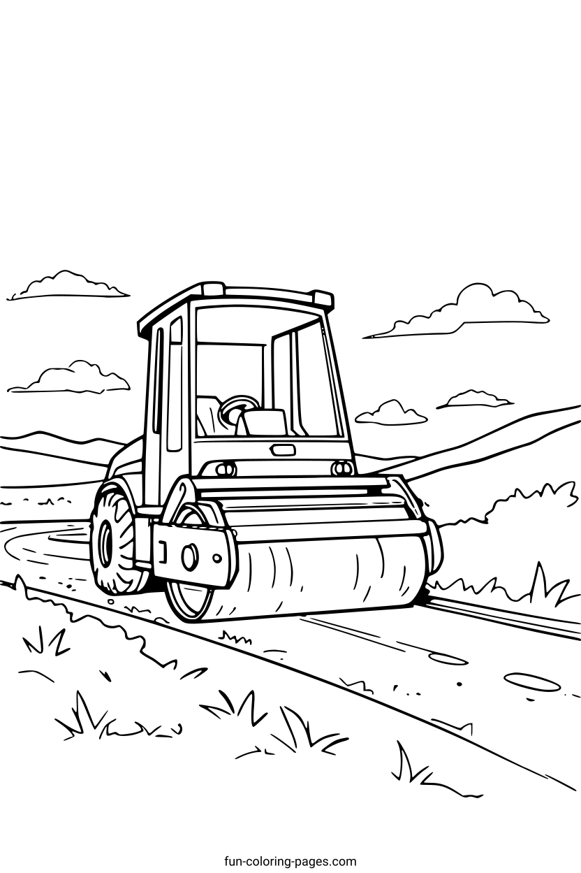 Road Roller Construction Vehicle – free printable coloring page, available as PDF and SVG