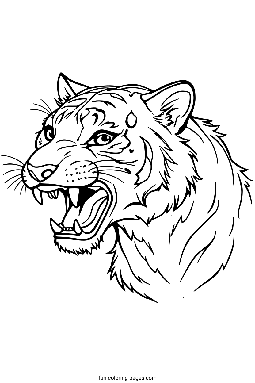 Roaring Tiger Head – free printable coloring page, available as PDF and SVG