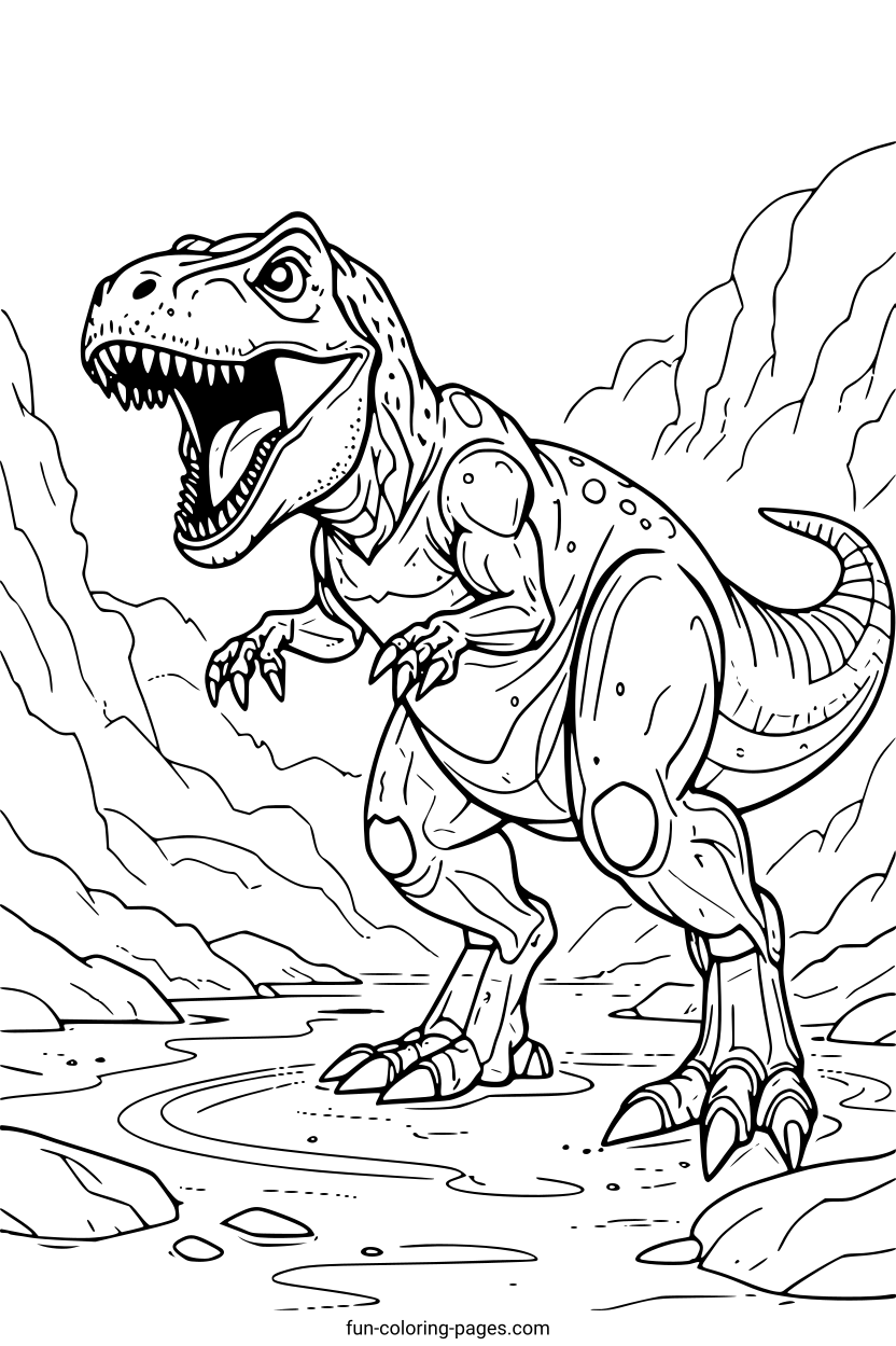 Roaring Tyrannosaurus Rex – free printable coloring page, available as PDF and SVG