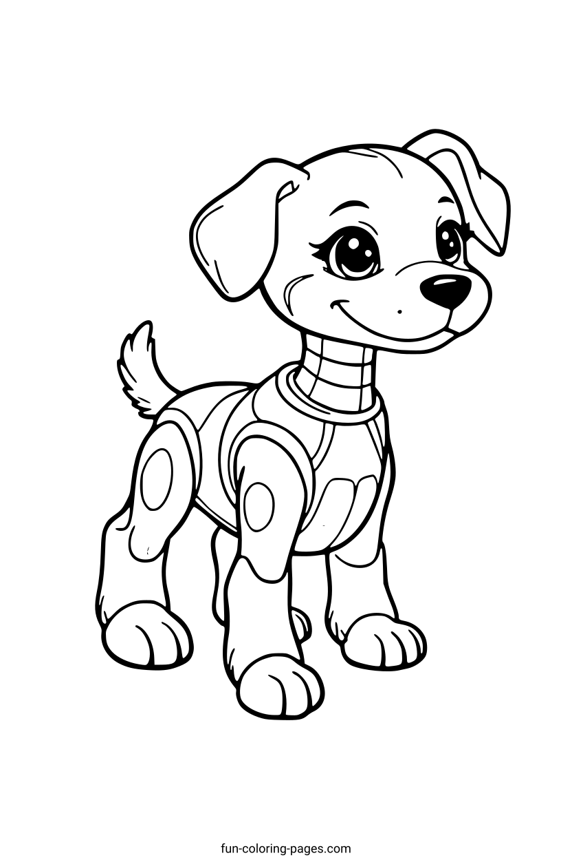 Robot Puppy in Armor – free printable coloring page, available as PDF and SVG