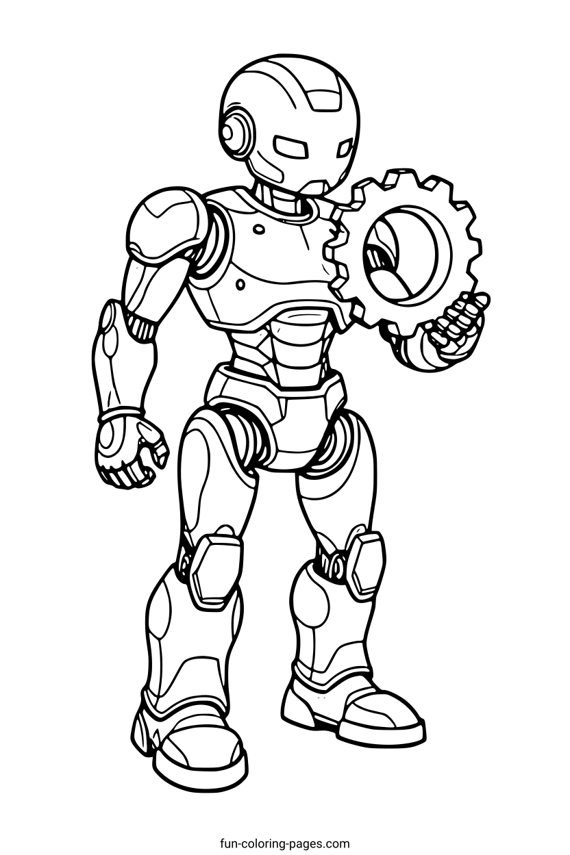 Robotic Mechanic with Gear – free printable coloring page, available as PDF and SVG