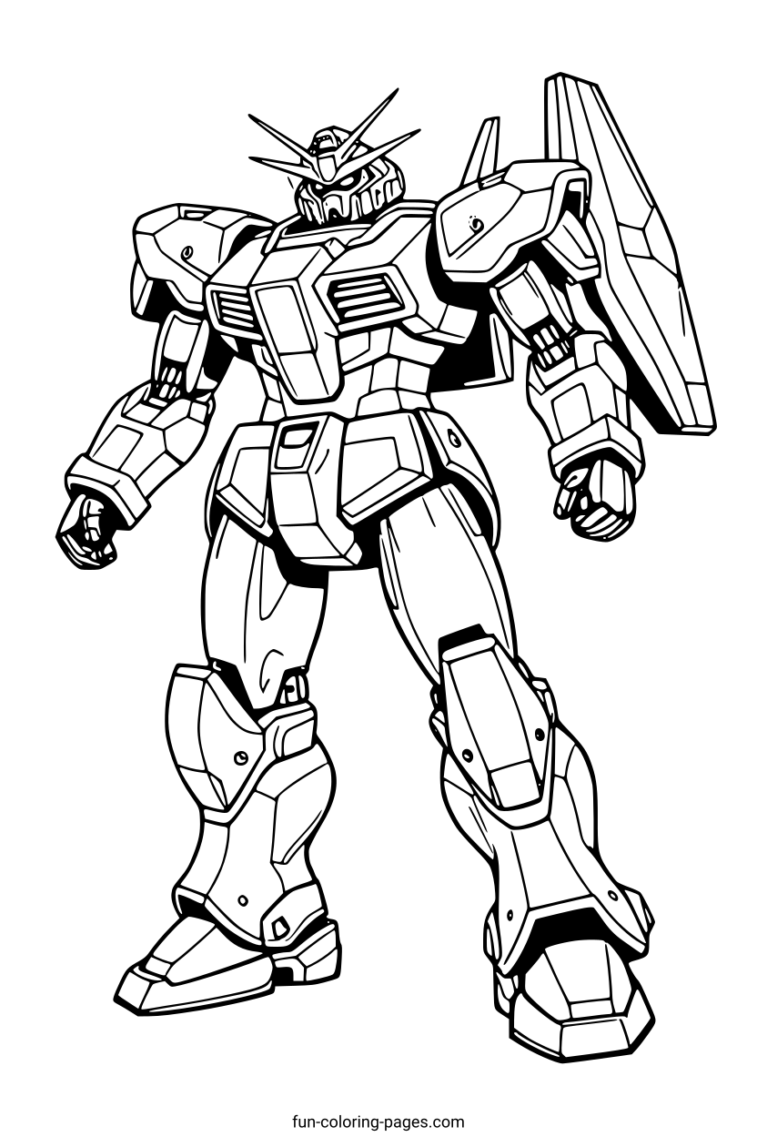 Robotic Warrior with Shield – free printable coloring page, available as PDF and SVG