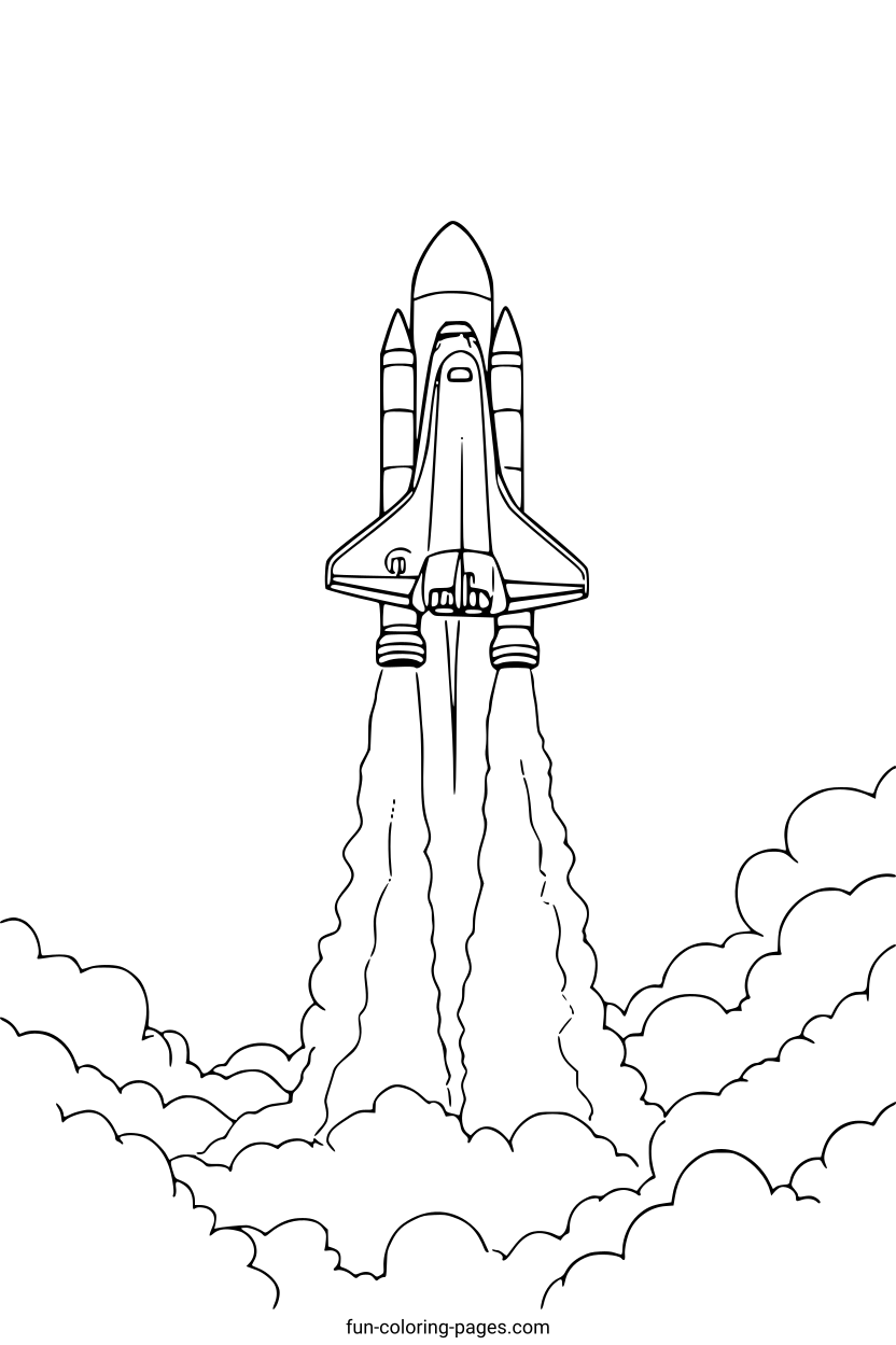 Rocket Launching Through Clouds – free printable coloring page, available as PDF and SVG