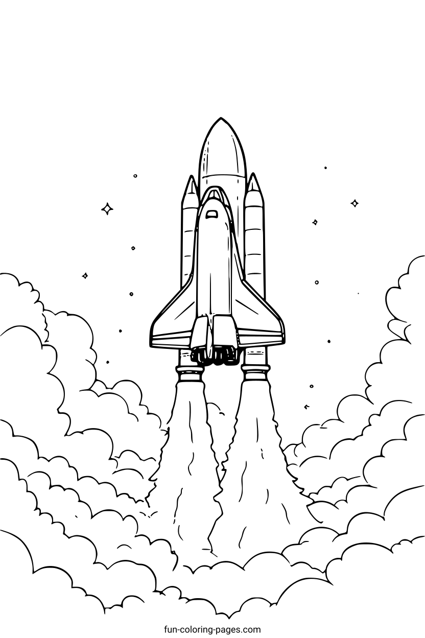 Rocket Launching Through Clouds – free printable coloring page, available as PDF and SVG