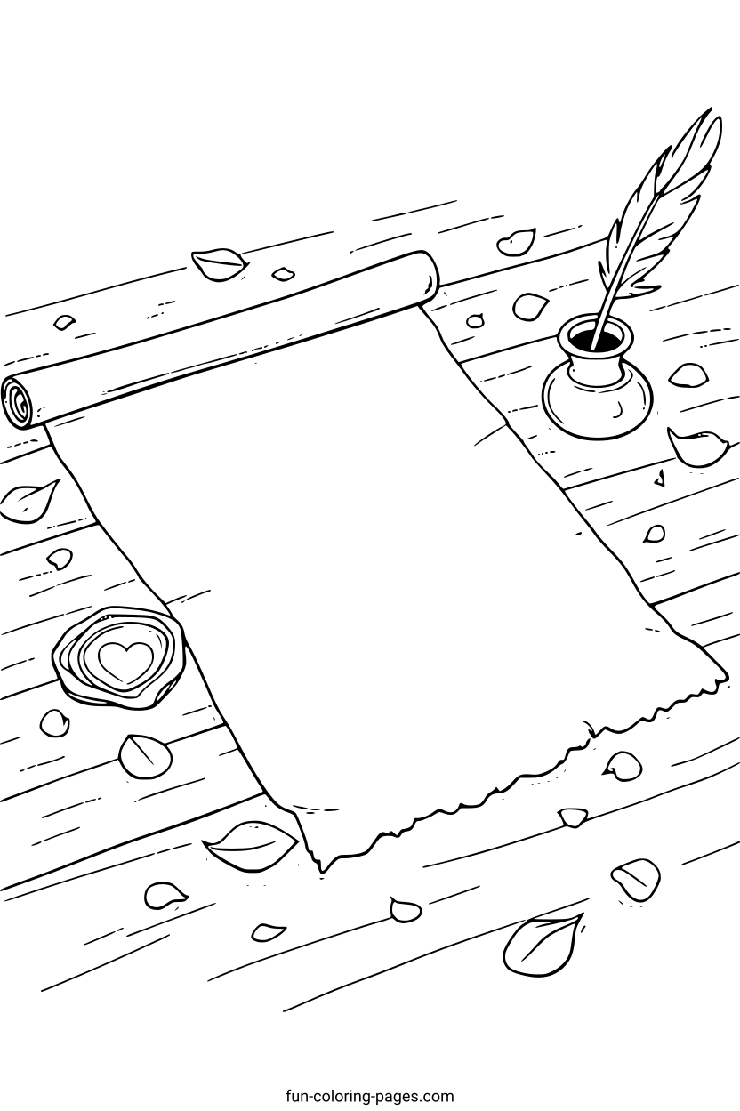 Romantic Letter Scene – free printable coloring page, available as PDF and SVG