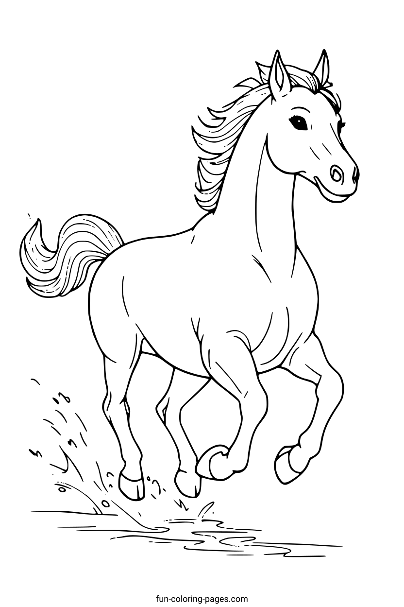 Running Horse in Grass – free printable coloring page, available as PDF and SVG