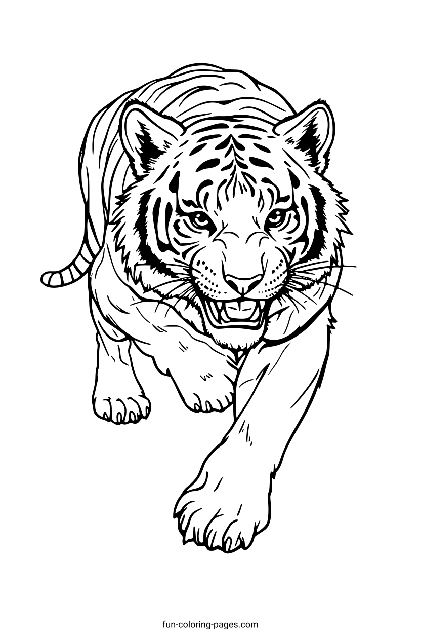 Running Tiger – free printable coloring page, available as PDF and SVG