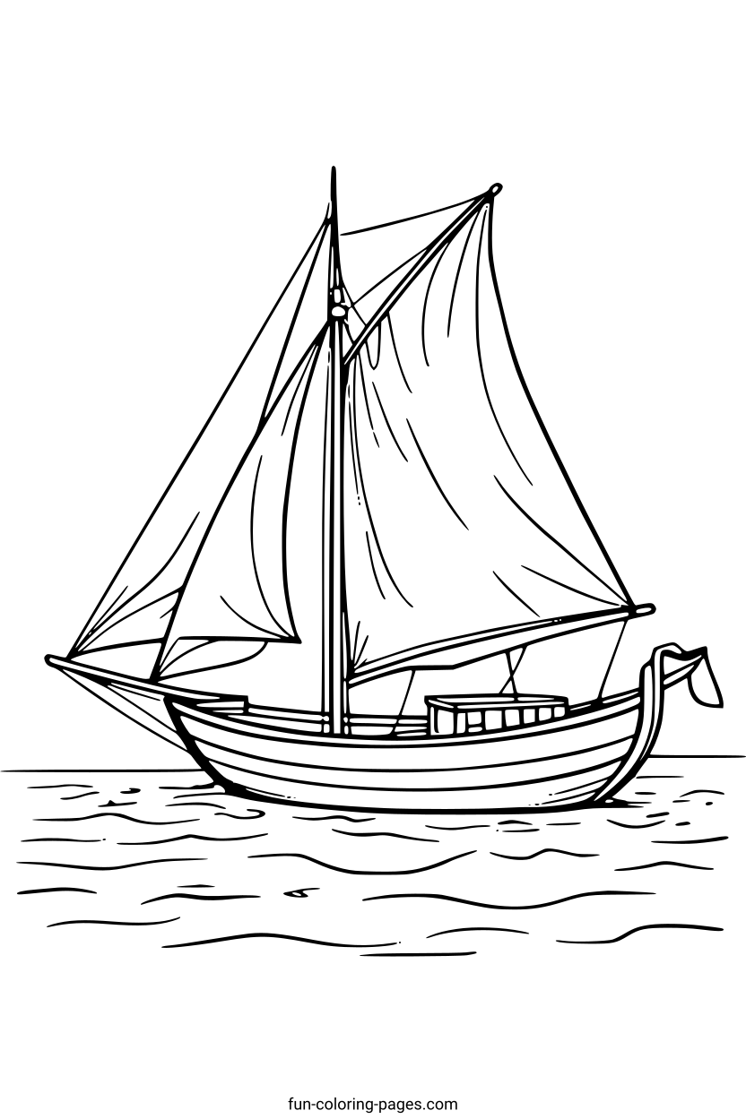 Sailboat on Calm Waters – free printable coloring page, available as PDF and SVG