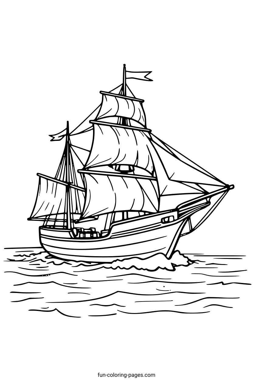Sailing Ship on the Ocean – free printable coloring page, available as PDF and SVG