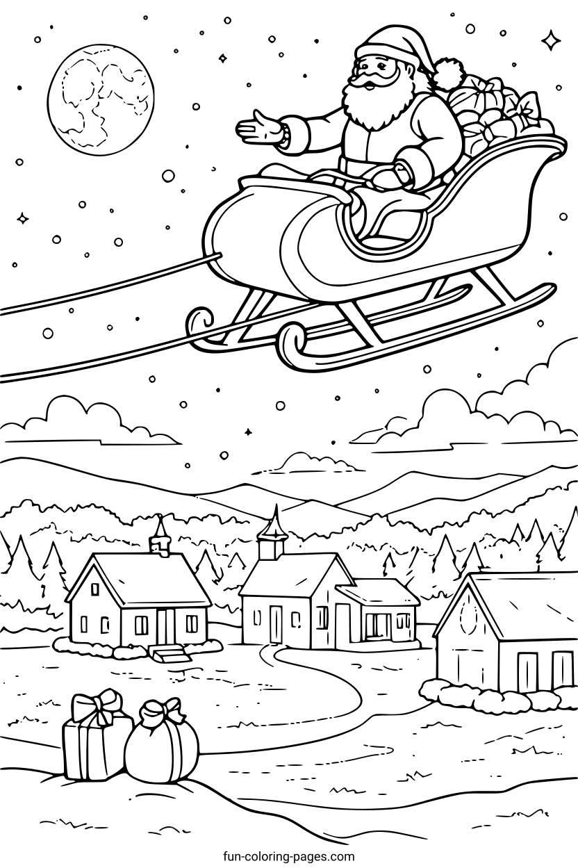 Santa Claus in a Sleigh – free printable coloring page, available as PDF and SVG