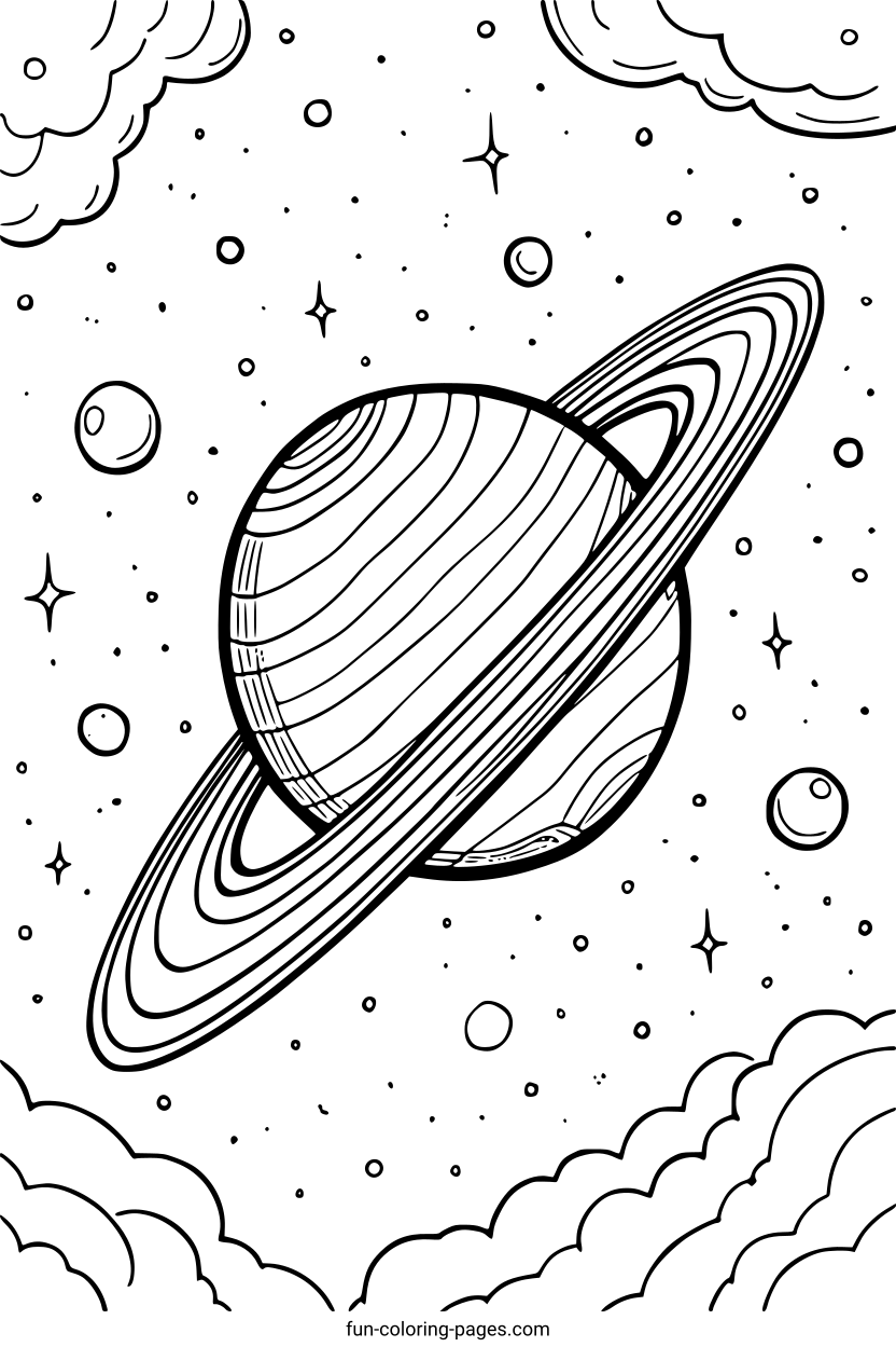 Saturn Planet in Space – free printable coloring page, available as PDF and SVG