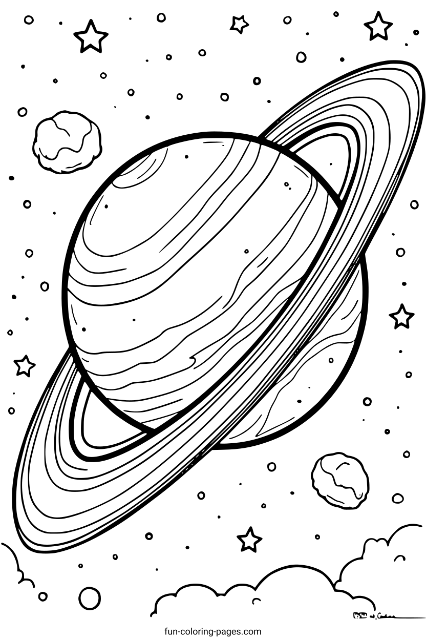 Saturn Planet with Rings – free printable coloring page, available as PDF and SVG