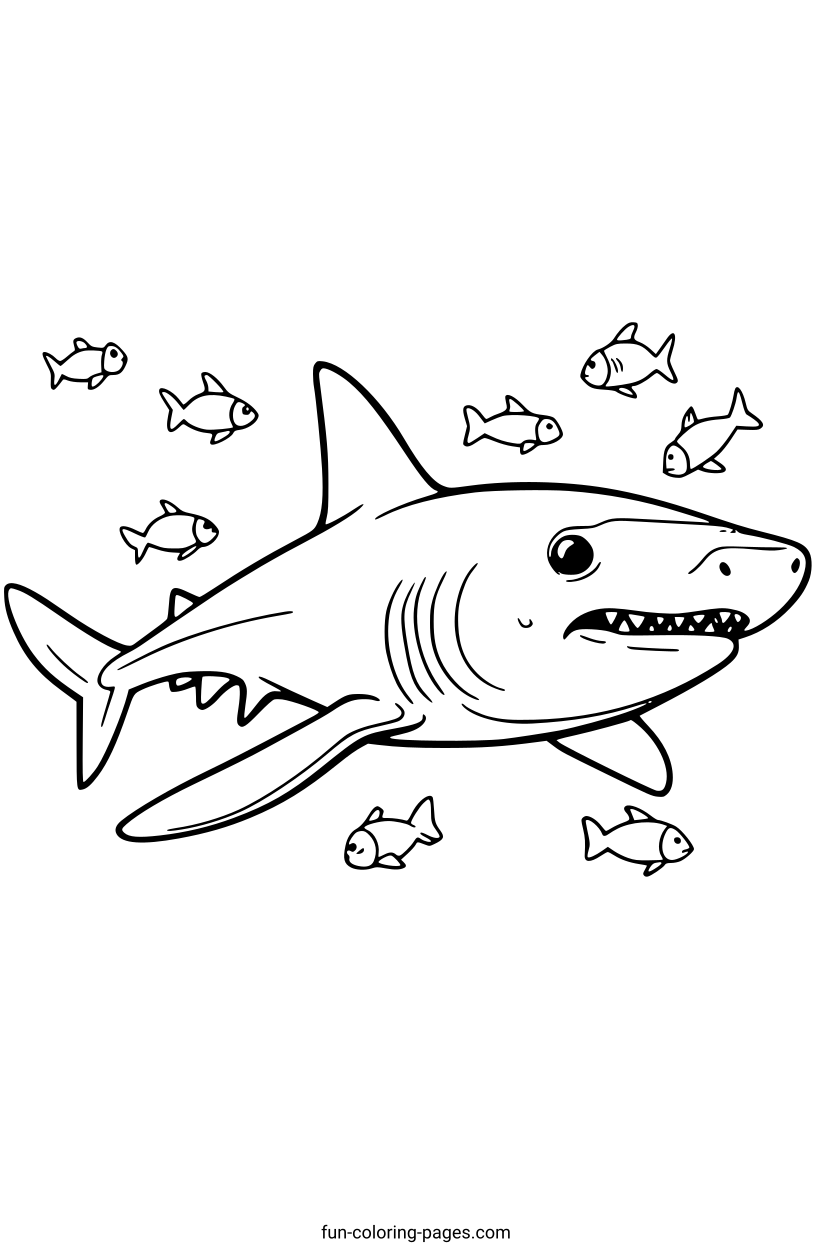 Shark Chasing Small Fish – free printable coloring page, available as PDF and SVG