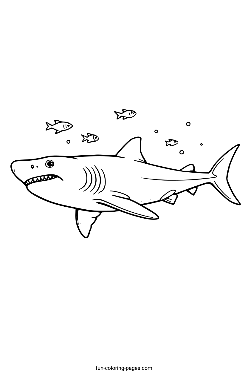 Shark with Small Fish – free printable coloring page, available as PDF and SVG