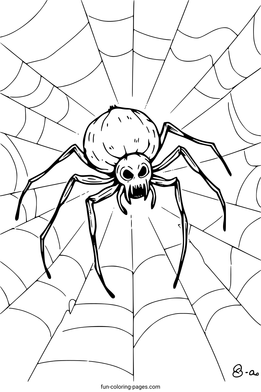 Skull Spider on Web – free printable coloring page, available as PDF and SVG