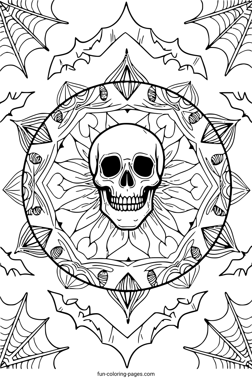 Skull Within Halloween Mandala – free printable coloring page, available as PDF and SVG