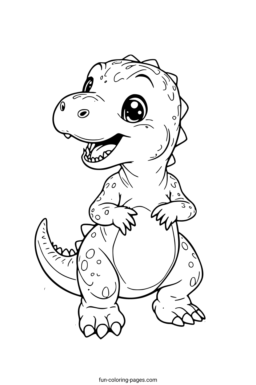 Smiling Baby T-rex – free printable coloring page, available as PDF and SVG