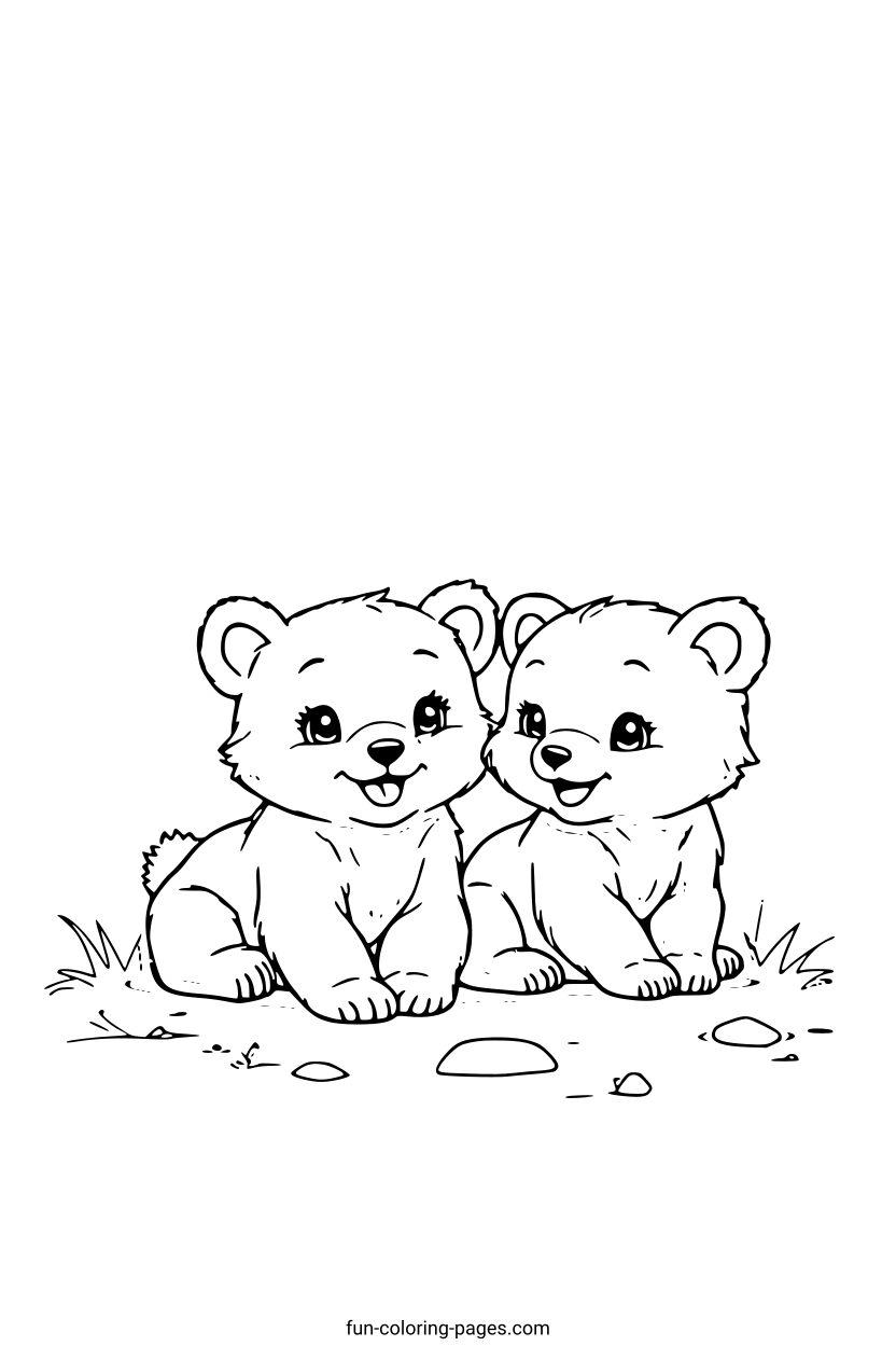 Smiling Bear Cubs – free printable coloring page, available as PDF and SVG