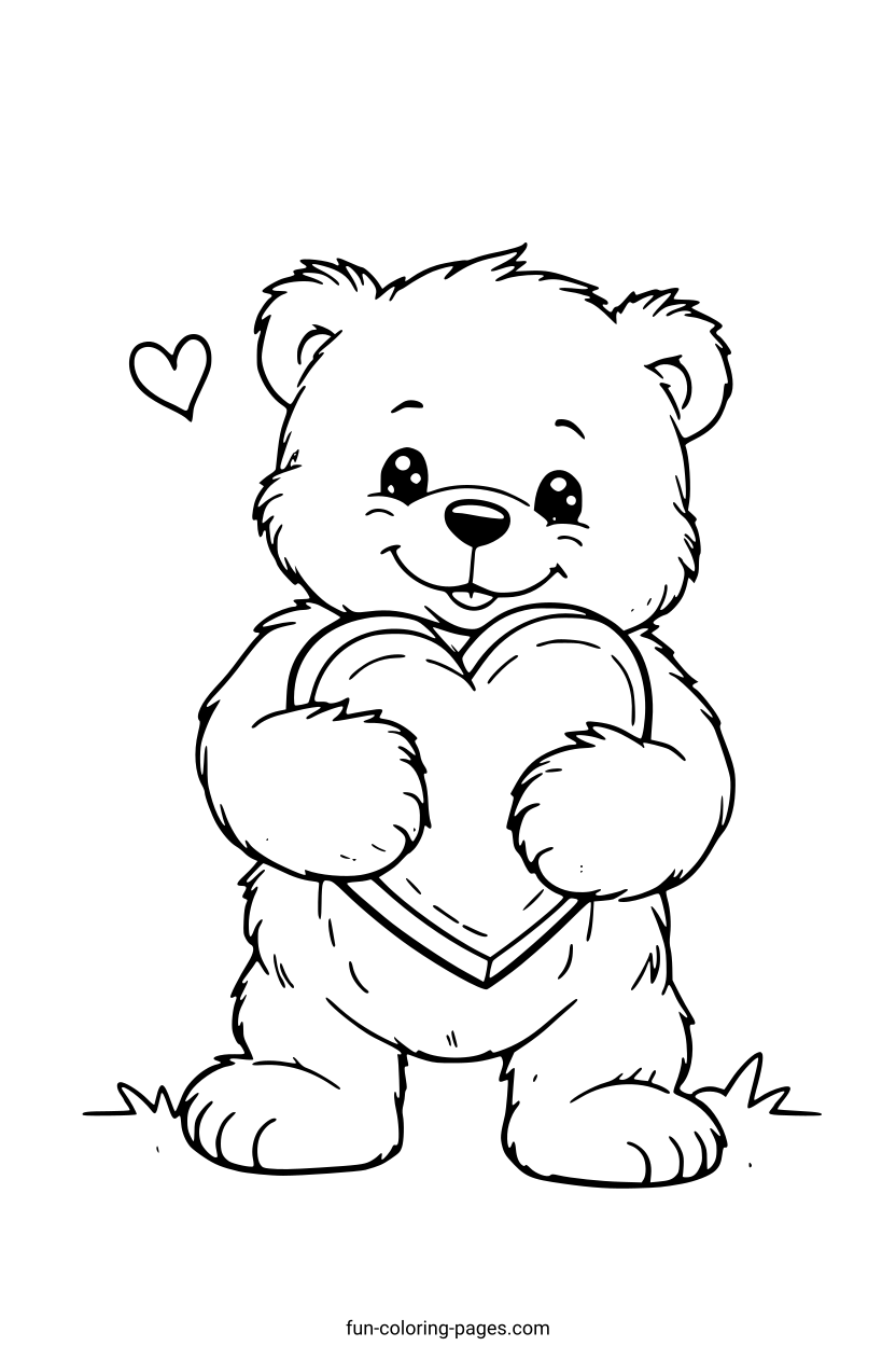 Smiling Bear with Heart – free printable coloring page, available as PDF and SVG