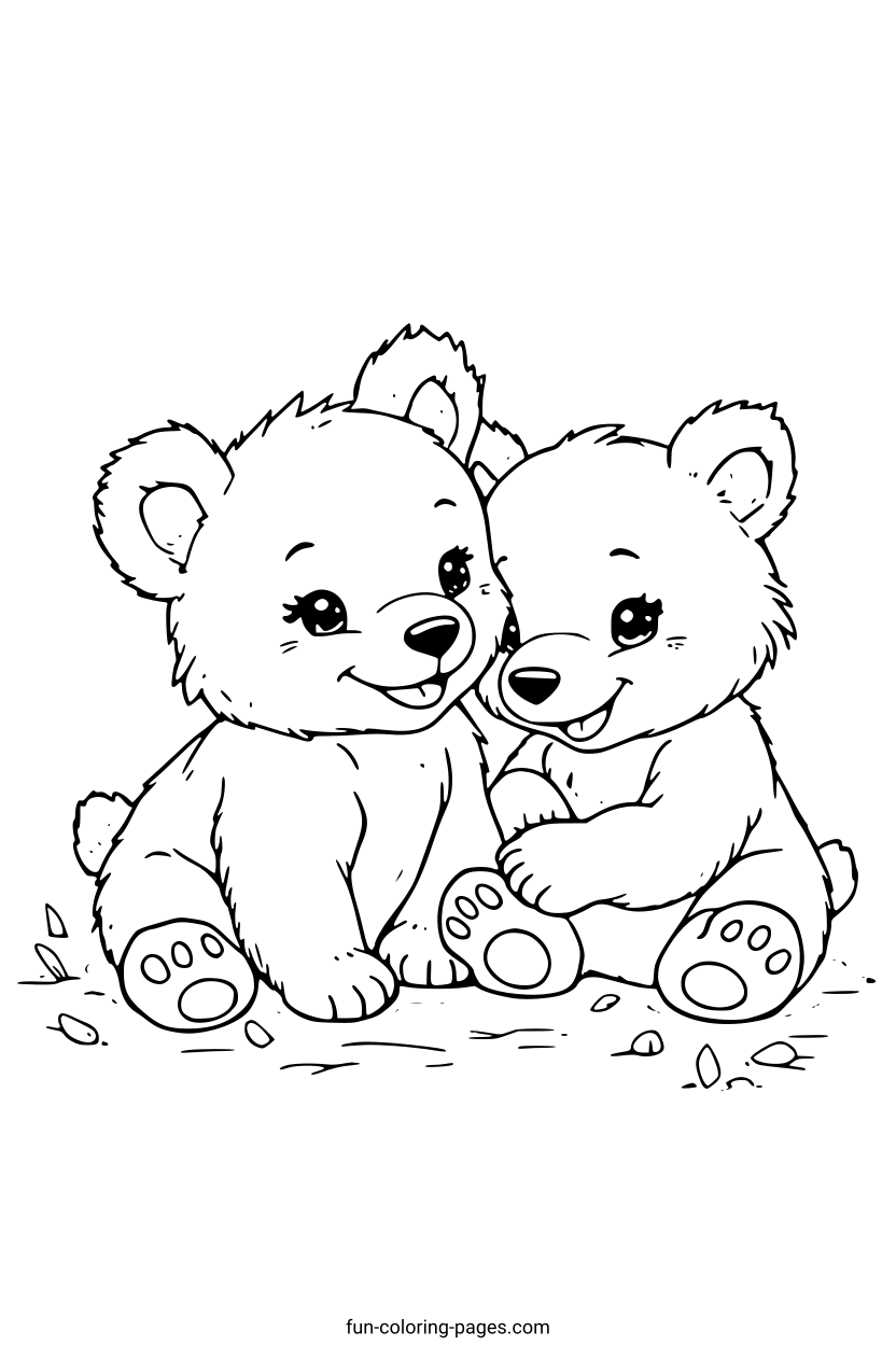 Smiling Bears Sitting Close – free printable coloring page, available as PDF and SVG