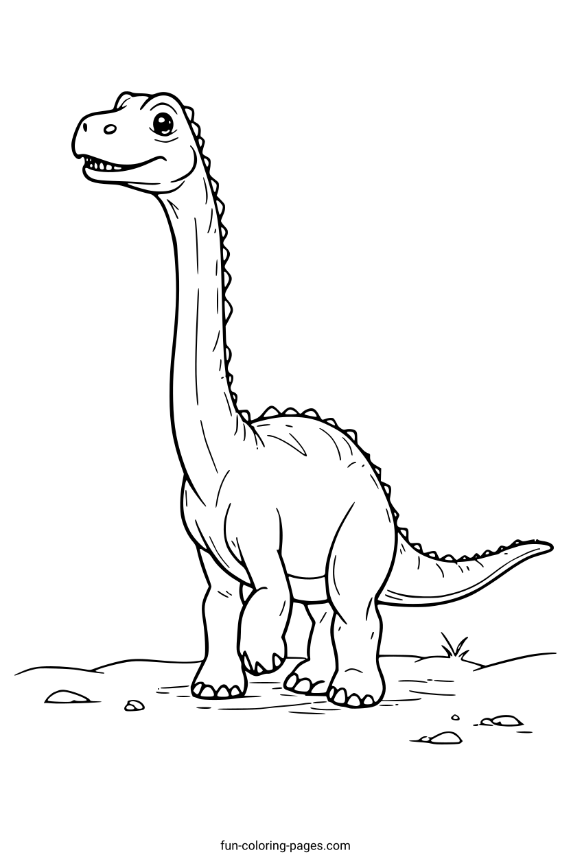 Smiling Brachiosaurus Dinosaur – free printable coloring page, available as PDF and SVG