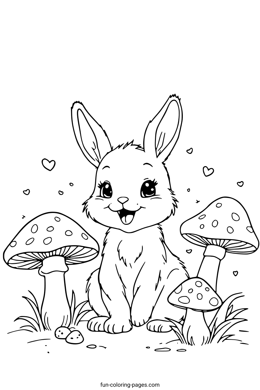 Smiling Bunny in a Meadow – free printable coloring page, available as PDF and SVG