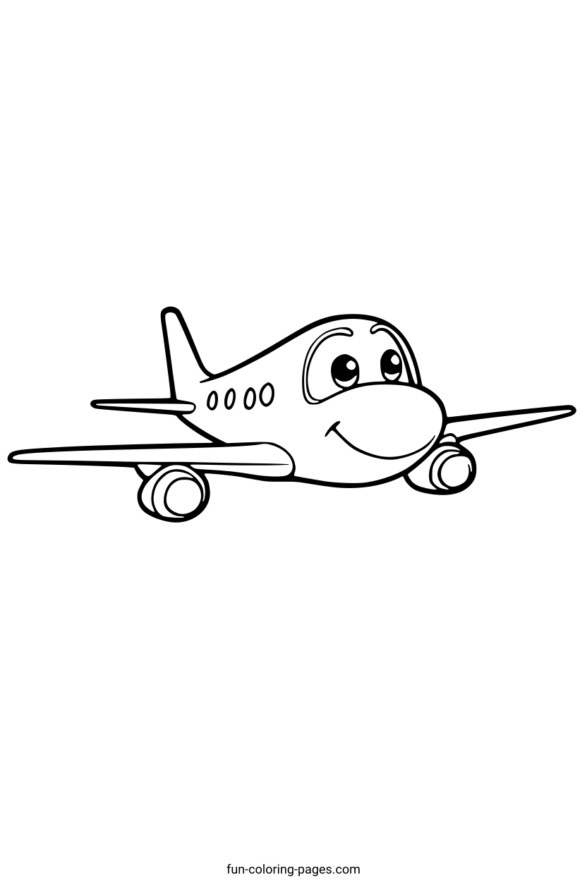Smiling Cartoon Airplane – free printable coloring page, available as PDF and SVG