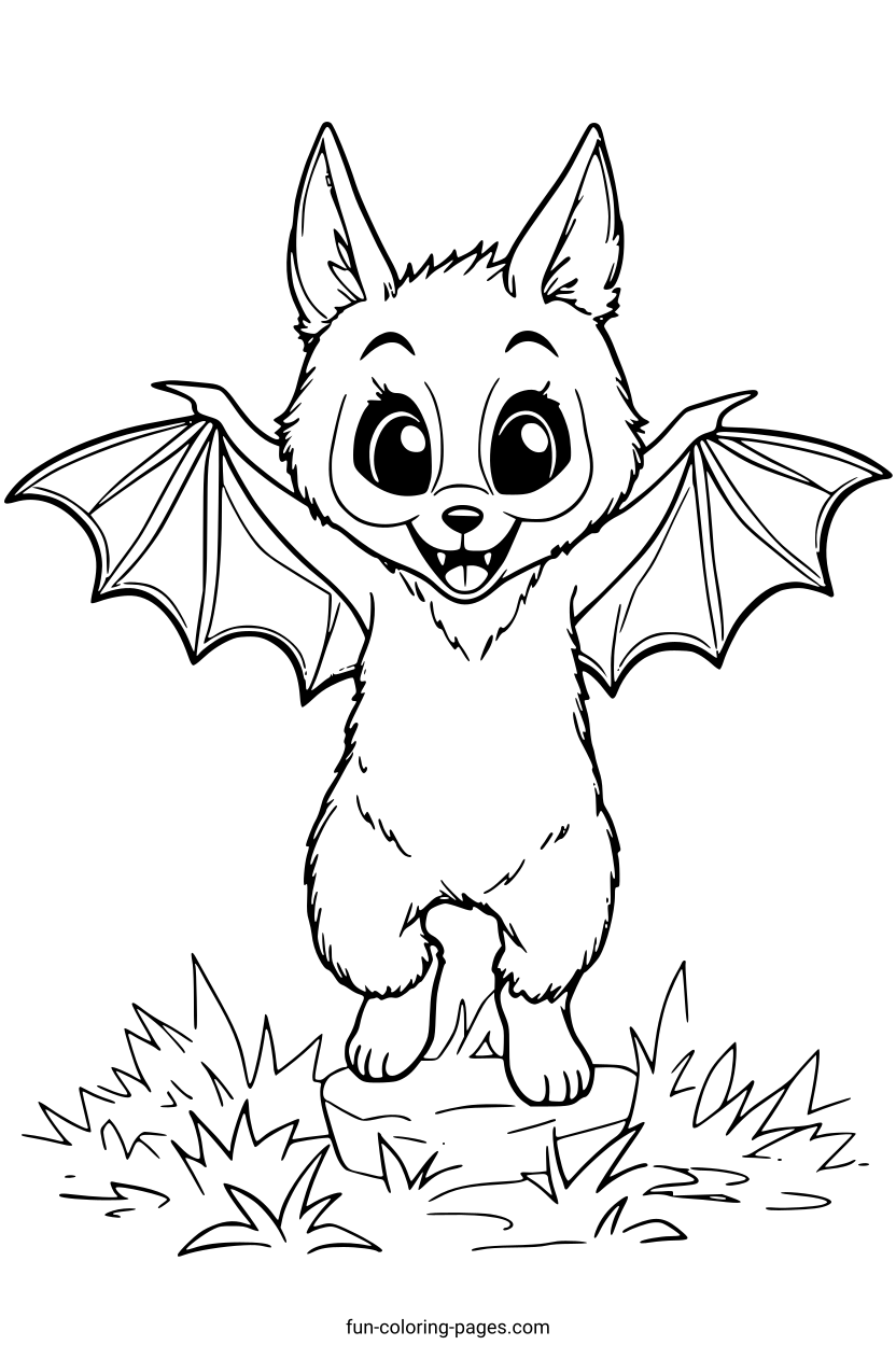 Smiling Cartoon Bat – free printable coloring page, available as PDF and SVG