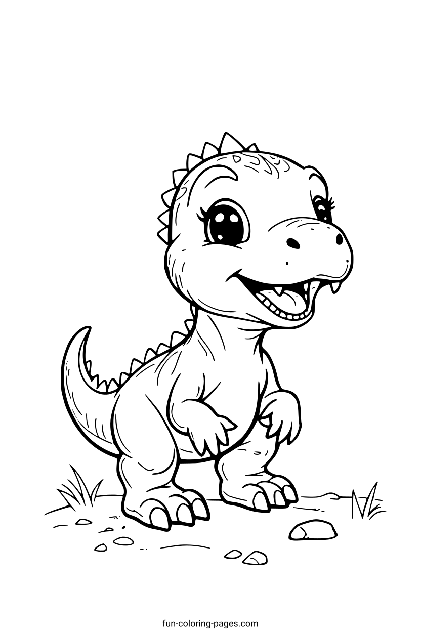Smiling Dinosaur – free printable coloring page, available as PDF and SVG