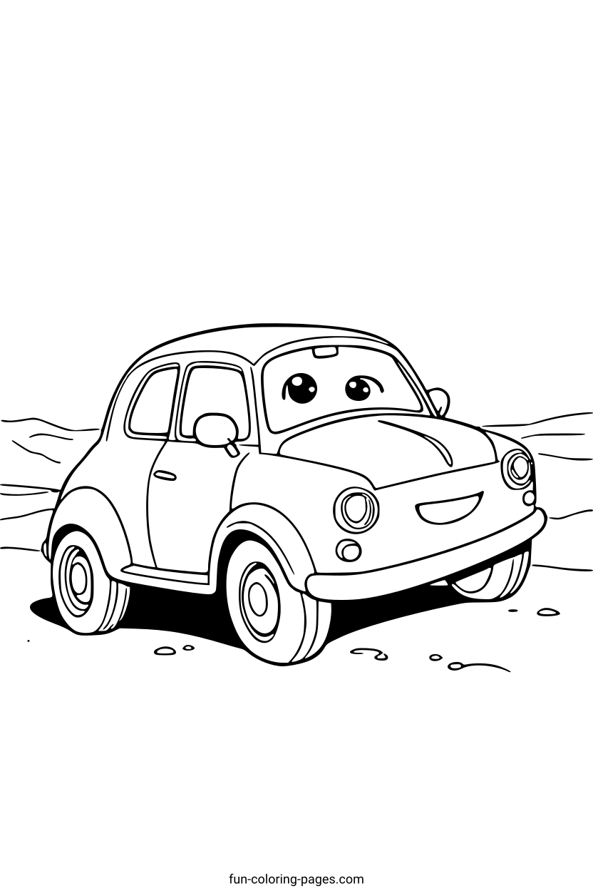 Smiling Cartoon Car – free printable coloring page, available as PDF and SVG