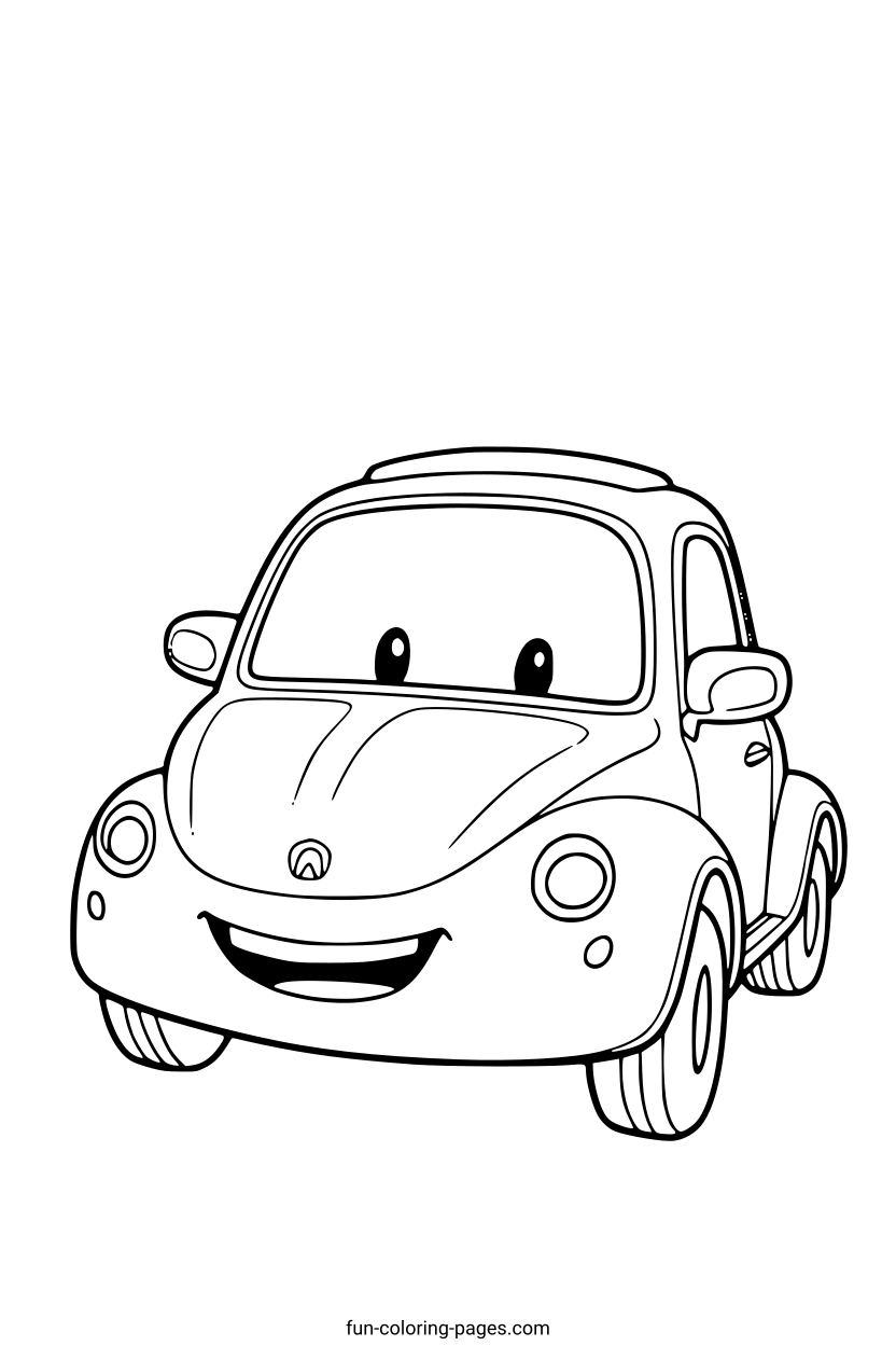 Smiling Cartoon Car – free printable coloring page, available as PDF and SVG