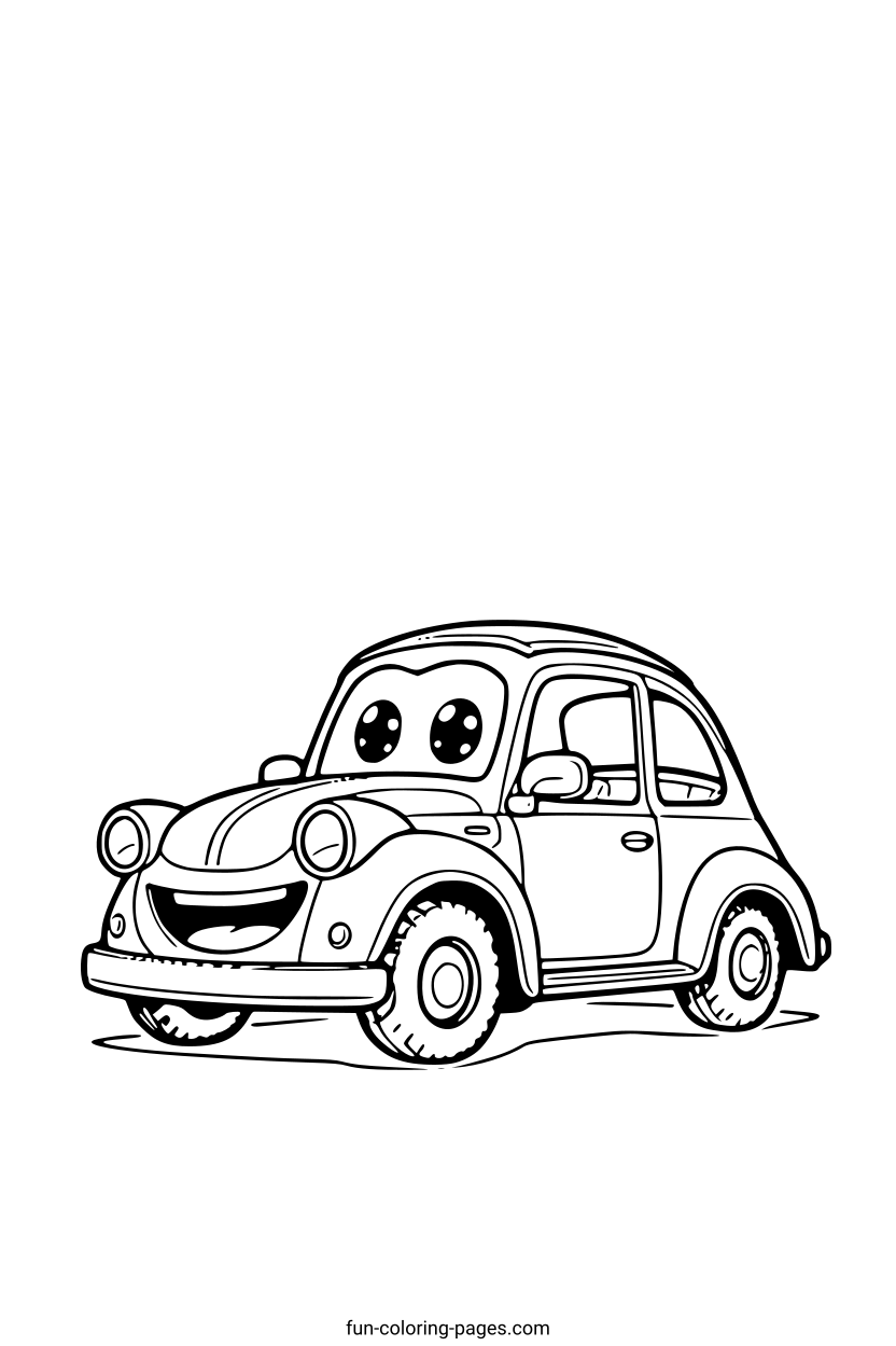 Smiling Cartoon Car – free printable coloring page, available as PDF and SVG