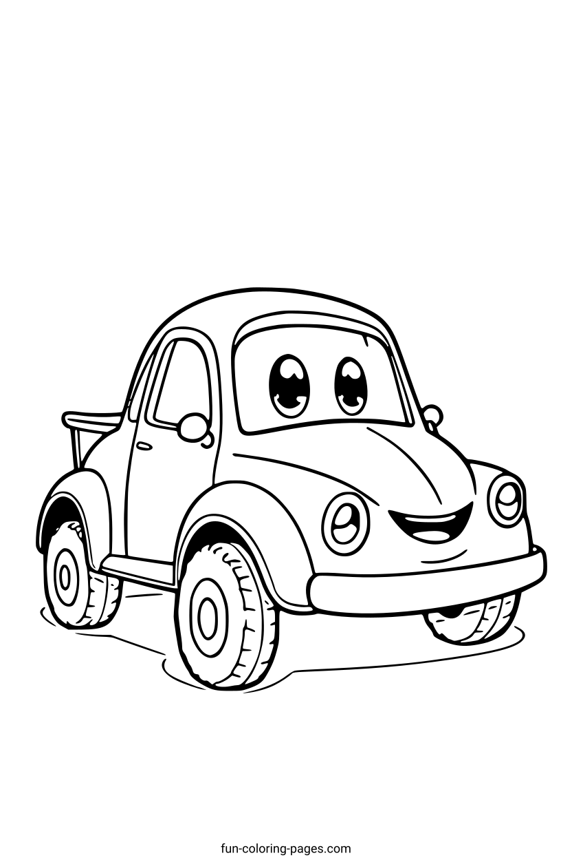 Smiling Cartoon Car – free printable coloring page, available as PDF and SVG