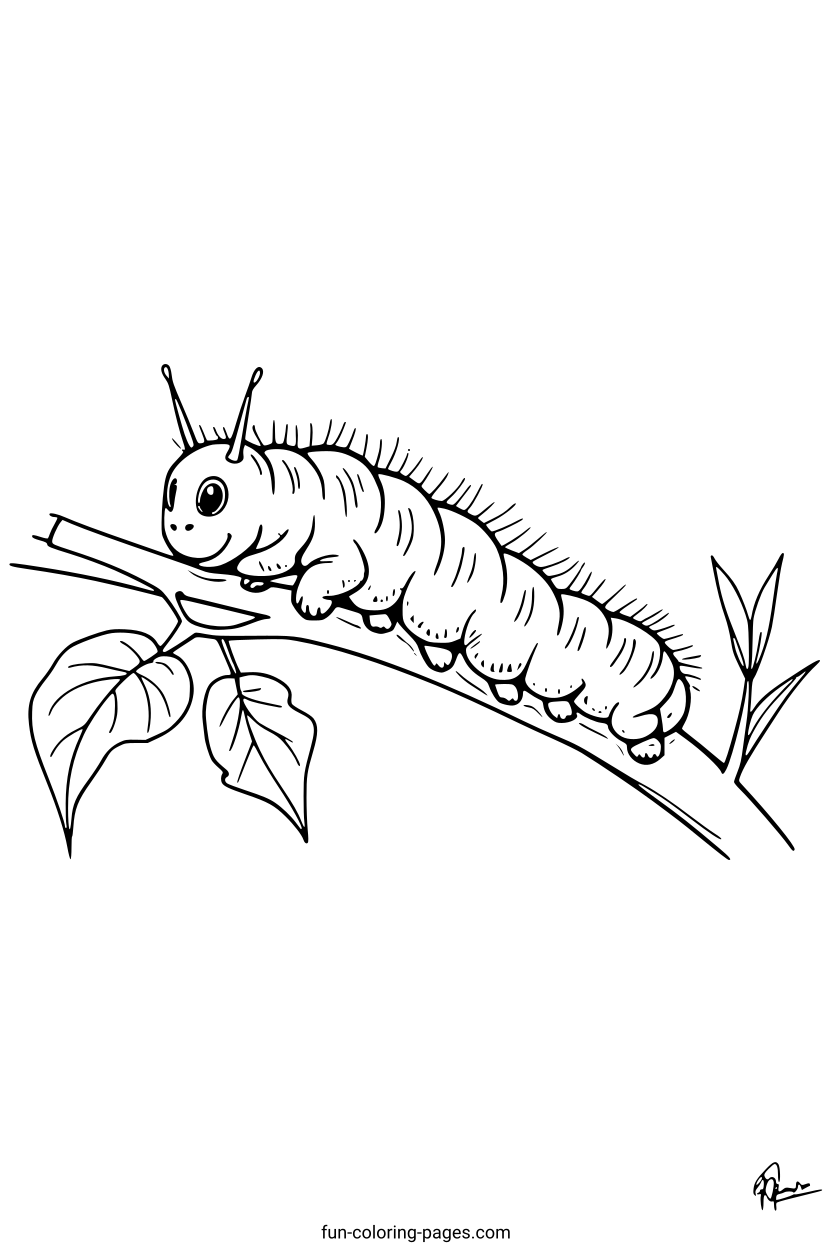 Smiling Cartoon Caterpillar – free printable coloring page, available as PDF and SVG