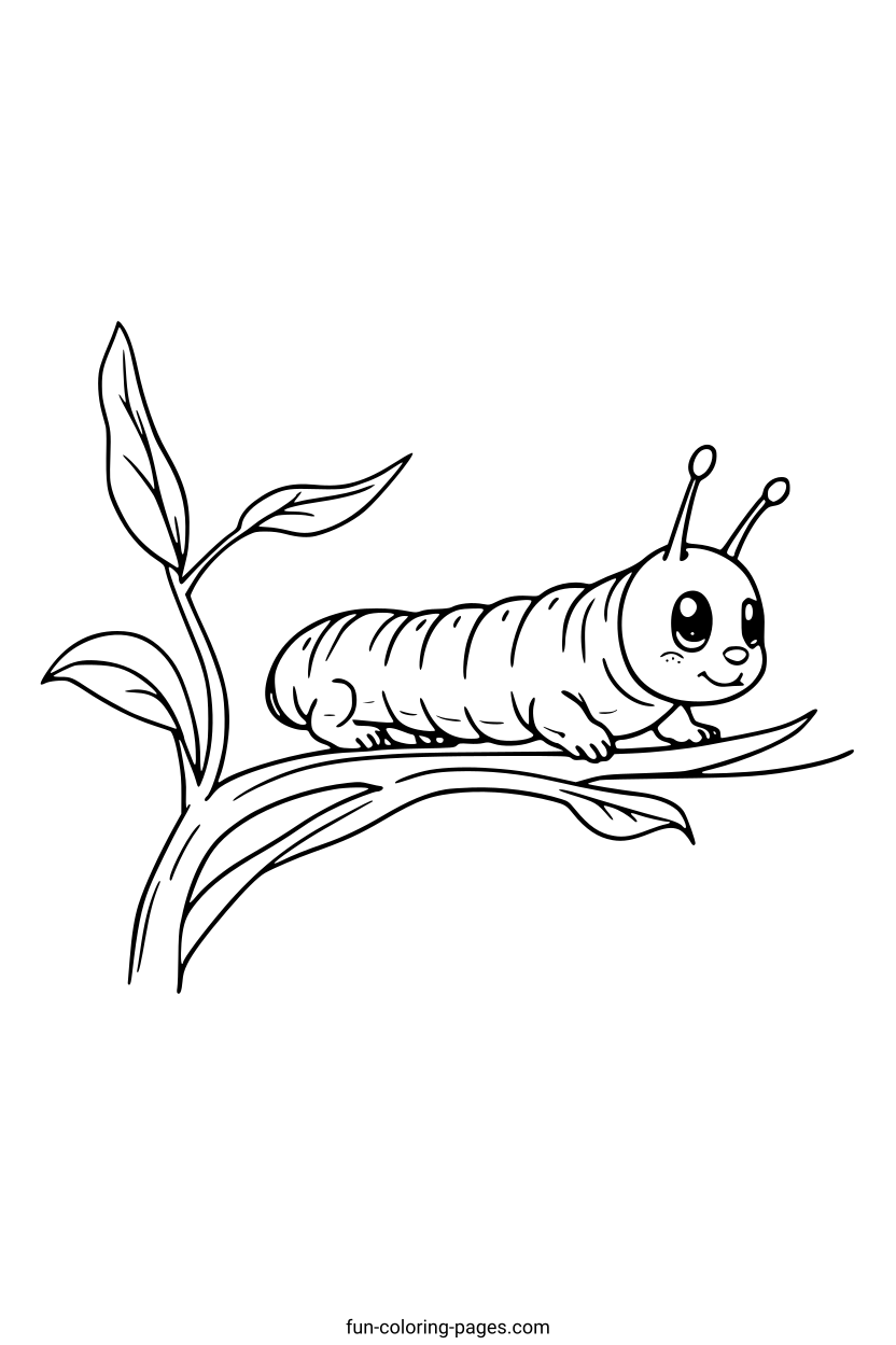 Smiling Cartoon Caterpillar – free printable coloring page, available as PDF and SVG