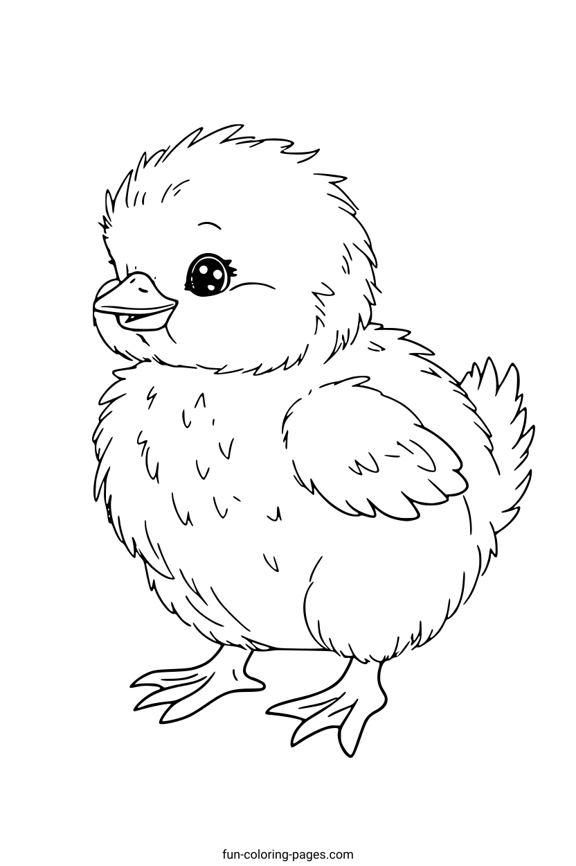 Smiling Cartoon Chick – free printable coloring page, available as PDF and SVG