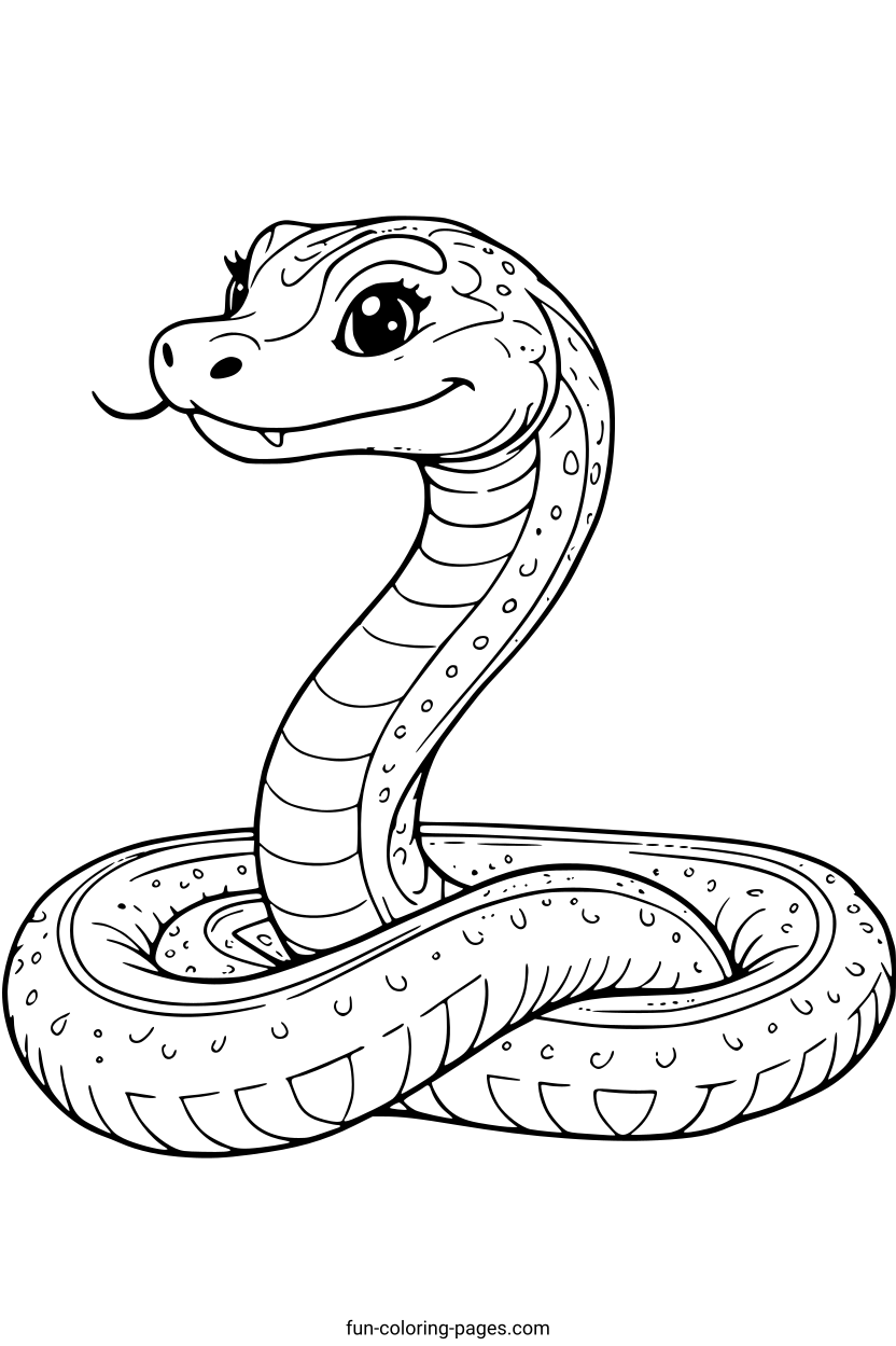 Smiling Cartoon Cobra – free printable coloring page, available as PDF and SVG
