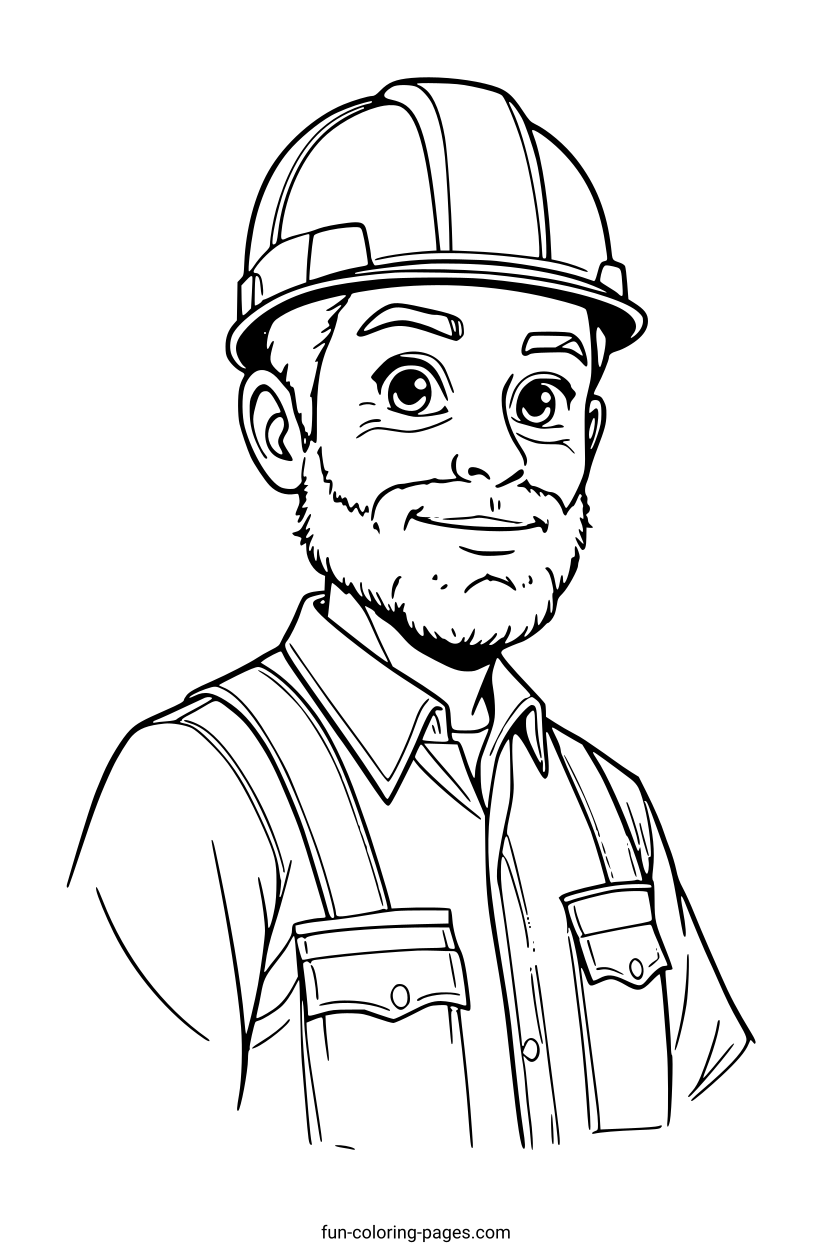 Smiling Cartoon Construction Worker – free printable coloring page, available as PDF and SVG